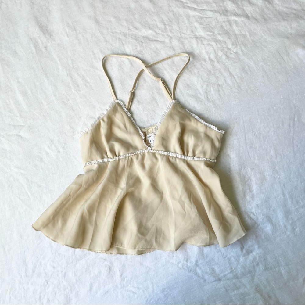 Urban outfitters kimchie blue butter yellow Spaghetti Strap Top with Lace Trim